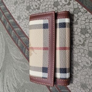 Burberry Brown and Cream Key Card Holder with Classic Check Pattern